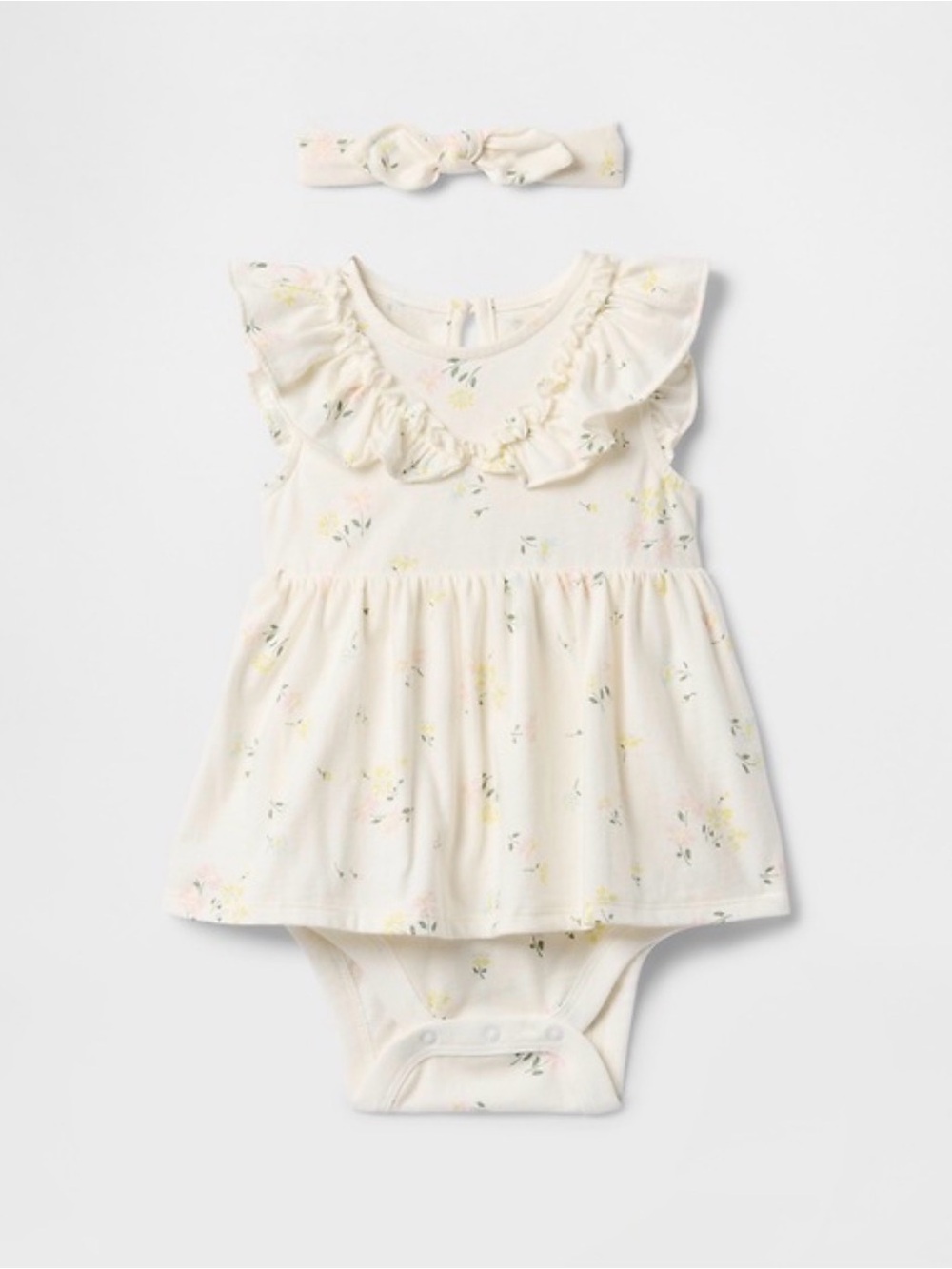 GAP Cream Floral Ruffle One-Piece with Headband